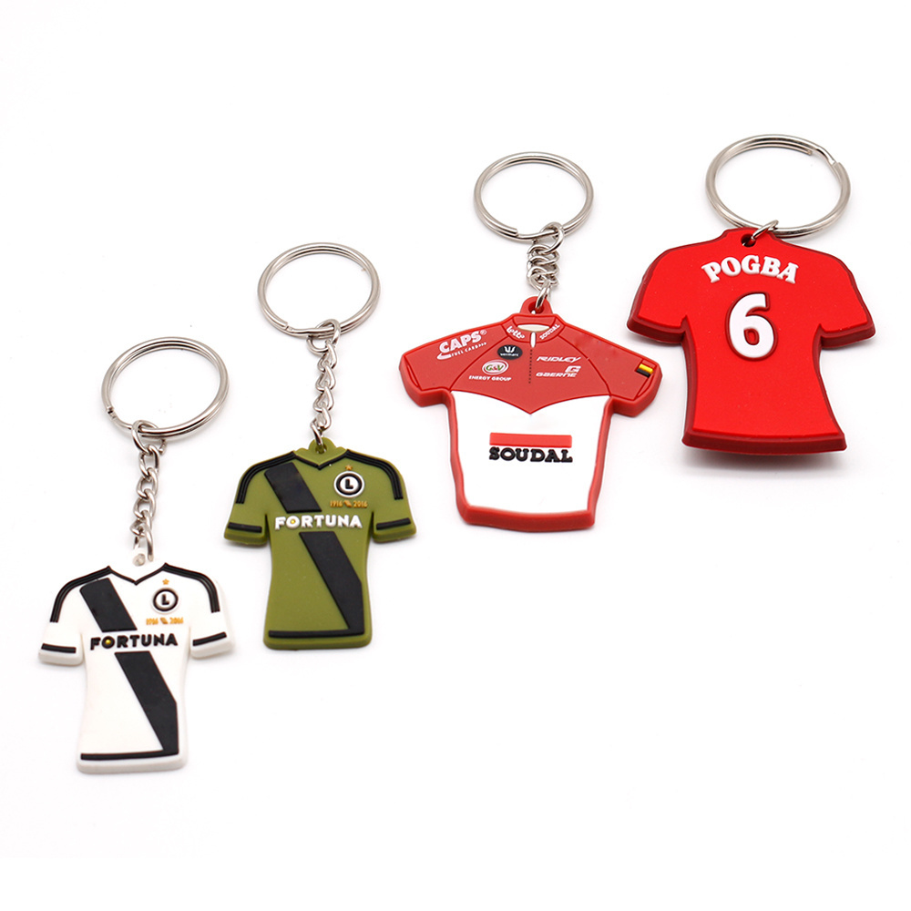 Personalized t shirt shaped baseball sports club team keyring custom silicone rubber soft PVC football soccer jersey keychain