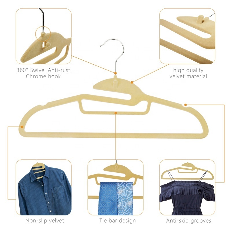 Multifunctional High Quality Custom Hangers For Cloths Space Saving Non Slip Connector Hooks Flock Clothes Rack