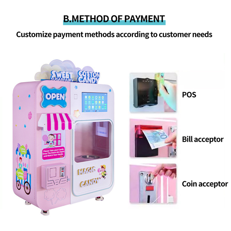 Wholesale Marshmallow Floss Makers Robot Commercial Full Automatic Making Sugar Cotton Candy Vending Machine