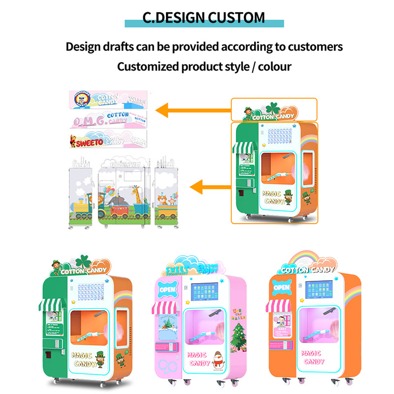 New Design Professional Commercial Automatic Cotton Candy Floss Vending Machine For Business