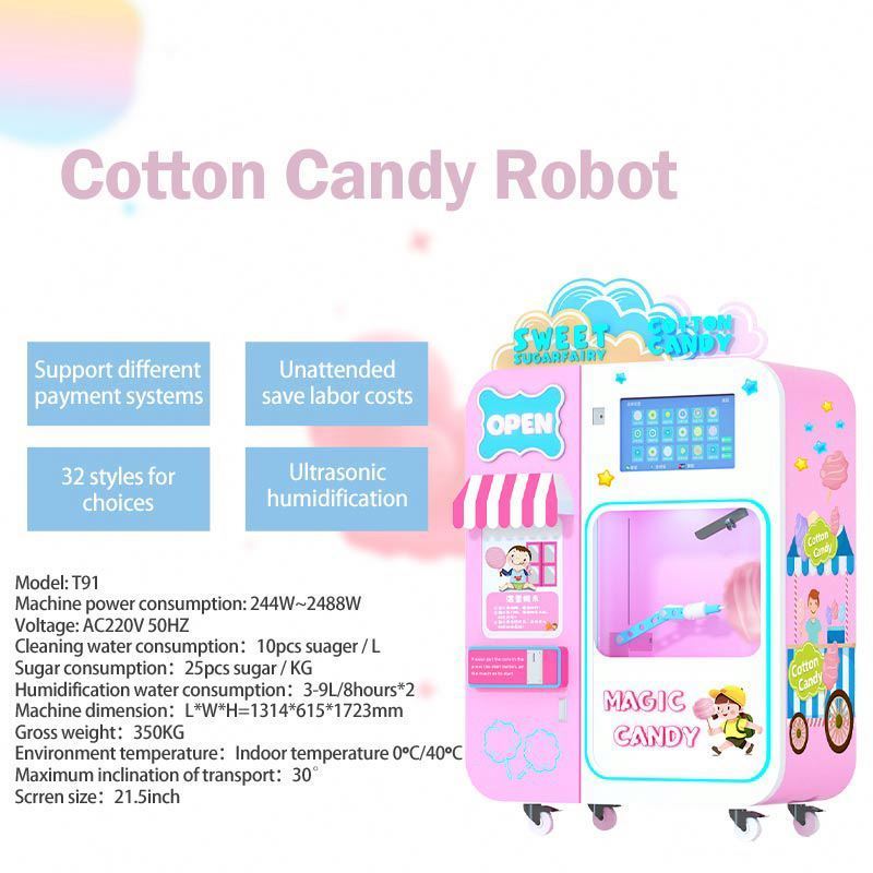 Automatic Cotton Candy Robot Vending Machine With High Production 30 Flower Types Cotton Candy Profit Magic