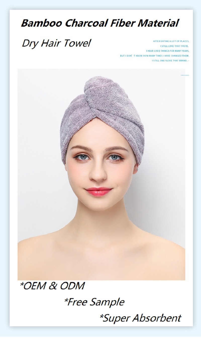 Wholesale Quick Drying Microfiber Hair Towel Custom Bamboo charcoal fiber Turban Towel Girls Super absorbent Hair wrap towel