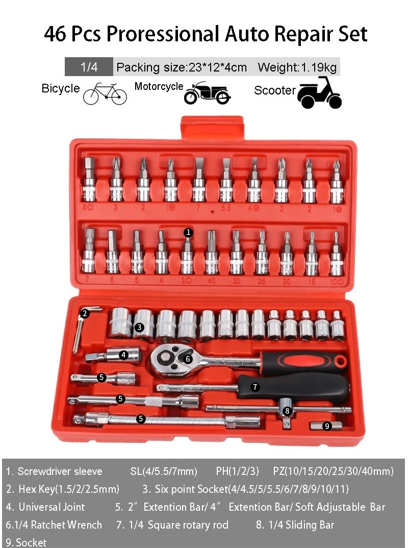 1/2,3/8,1/4 inch auto repair set spinner set  wrench socket set