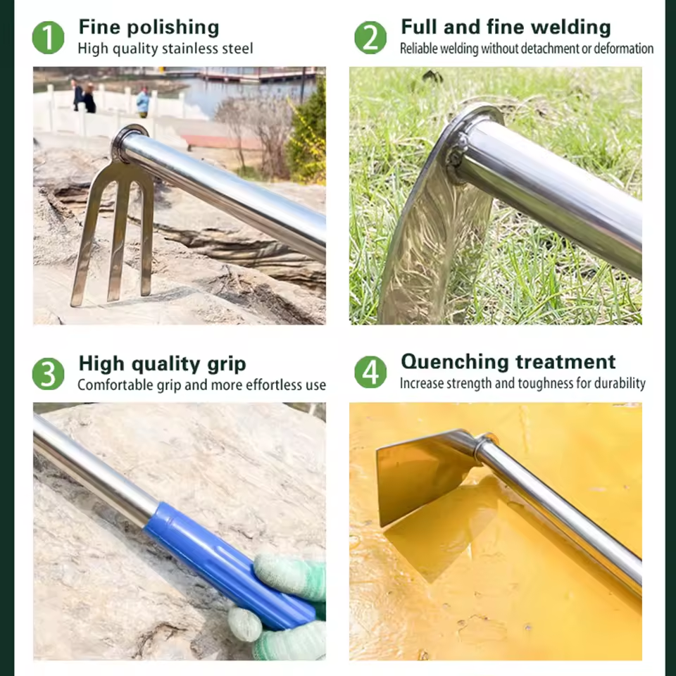 Chinese manufacturer stainless steel agricultural garden small hand digging weed manual fork hoe wIth handle for farming tool