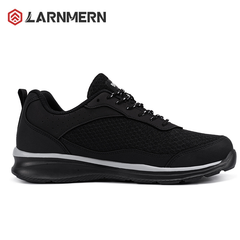 LARNMERN Steel Toe Safety Shoes for Men Lightweight Indestructible Work Shoes Puncture Proof Anti-smash Steel Black EVA Mesh