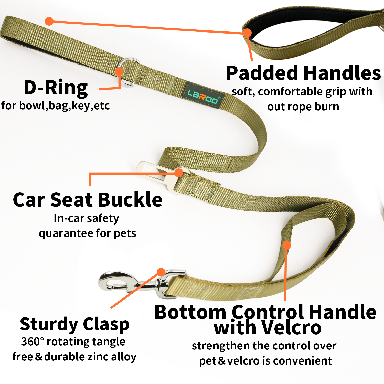 LaRoo Solid 2 in 1 Dog Harness Leash Pet Car Seat Belt BackSeat Safety Belt Adjustable for Kitten Dogs Collar Pet Accessories