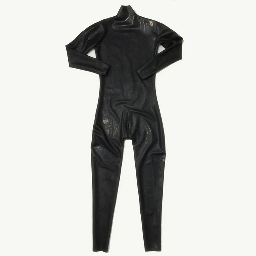 Shoulder Zip Black Latex Men Catsuit Rubber Bodysuit Handmade Jumpsuit Clothing