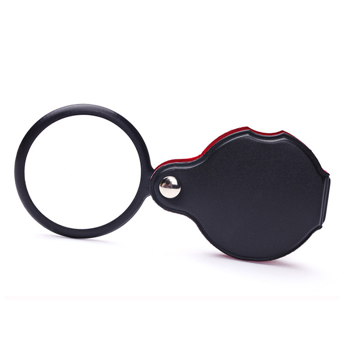 Small Pocket Protective Leather Folding Mini 8X50mm Optical Loupe Magnifying Glass Magnifier for Reading Jewelry Science Coins