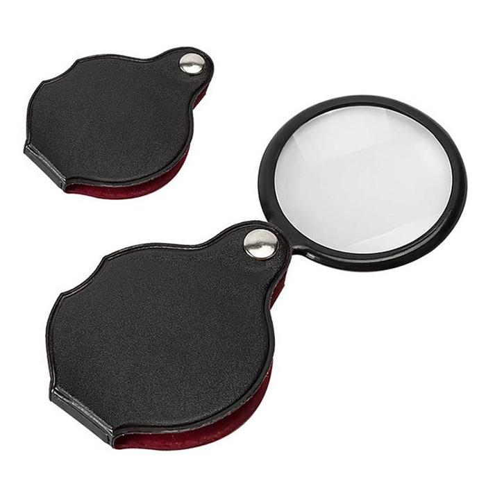 HD Optical Pocket Mini 8X50mm Protective Leather Foldable Magnifying Glass Loupe Jewelry Magnifier for Reading Elder