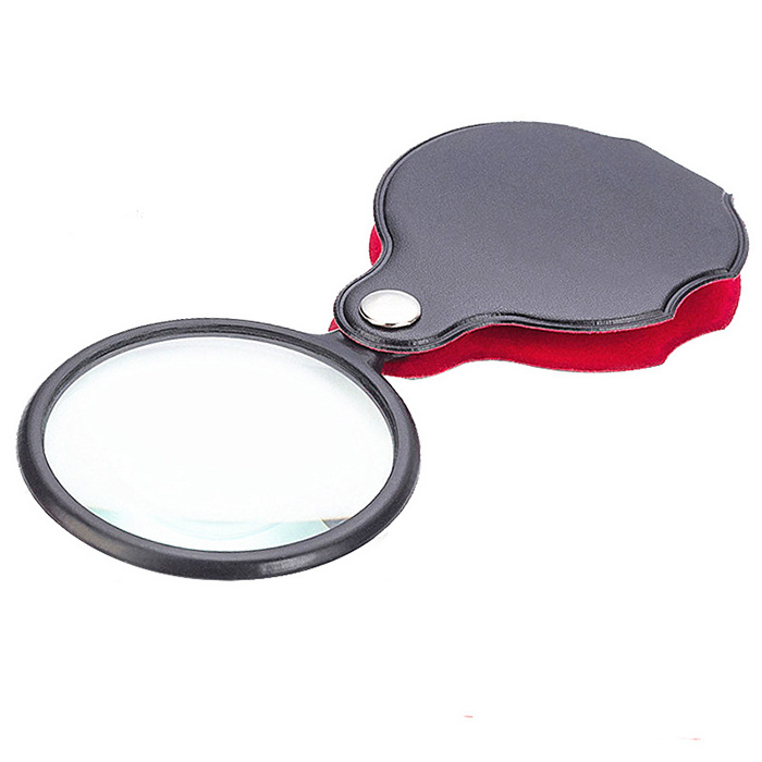 Small Pocket Protective Leather Folding Mini 8X50mm Optical Loupe Magnifying Glass Magnifier for Reading Jewelry Science Coins