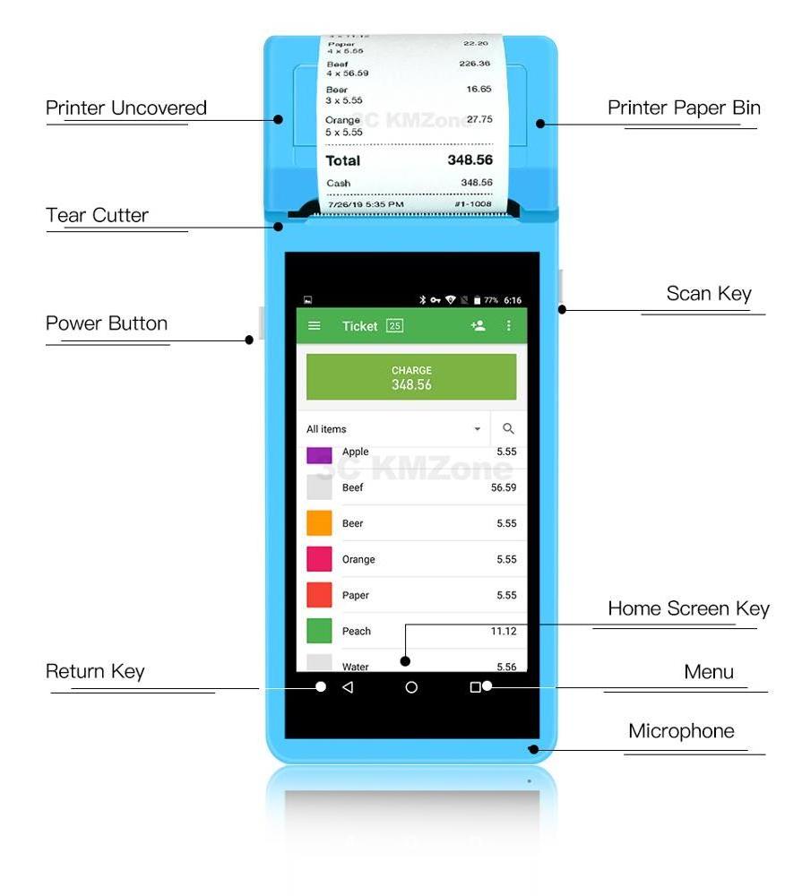 High Quality Handheld Android 4G POS Terminal with Printer, Barcode Scanner, NFC Reader