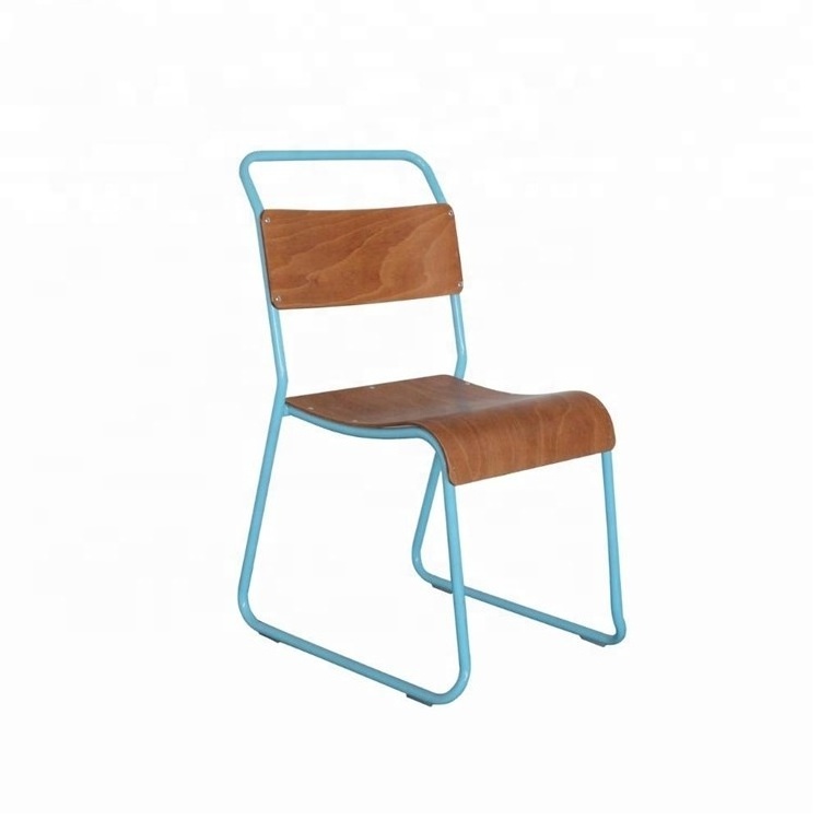 Industrial Metal Stackable Steel plywood dining chair vintage cafe and restaurant bentwood chair