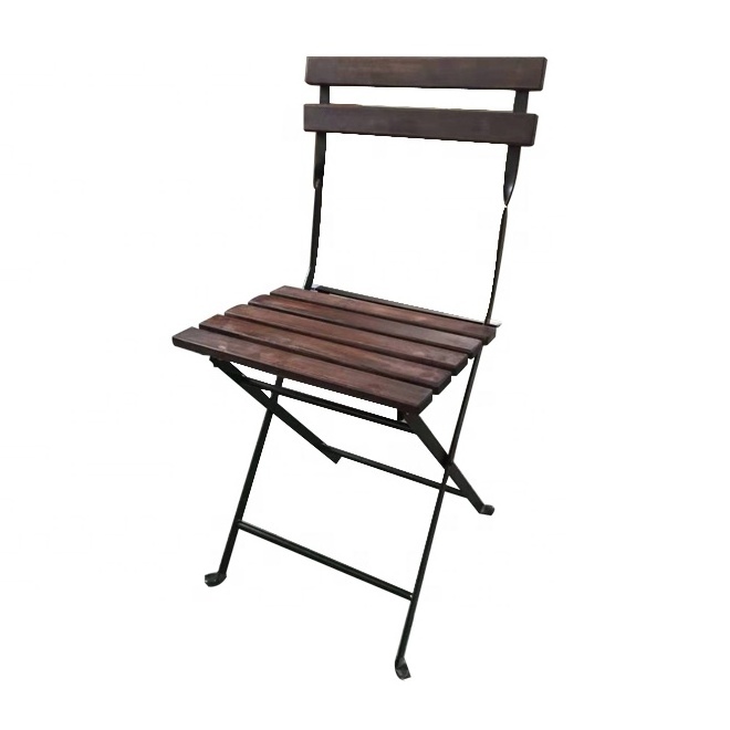 Outdoor French Cafe Bistro Metal Folding Side Chairs with wood slats Garden chairs