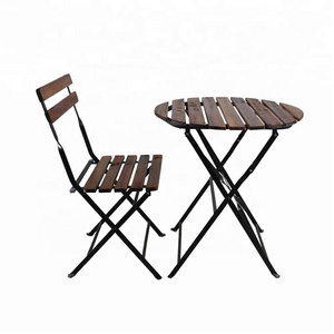 2023 cheap metal folding garden table acacia wood round outdoor table 60cm