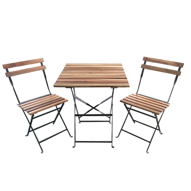 Outdoor Metal Frame ACACIA Wood 3PCS Bistro Garden Set Folding Garden Chair and Table Set