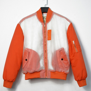 Custom Orange Varsity jacket 100% nylon transparent  fabric waterproof bomber  jacket  Men's Outerwear Jackets & Coats