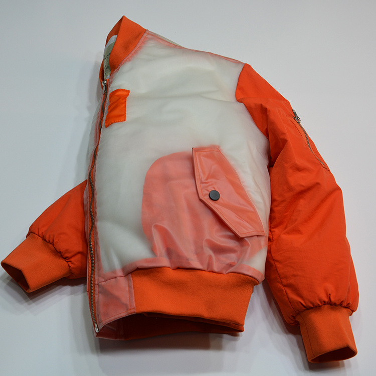 Custom Orange Varsity jacket 100% nylon transparent  fabric waterproof bomber  jacket  Men's Outerwear Jackets & Coats