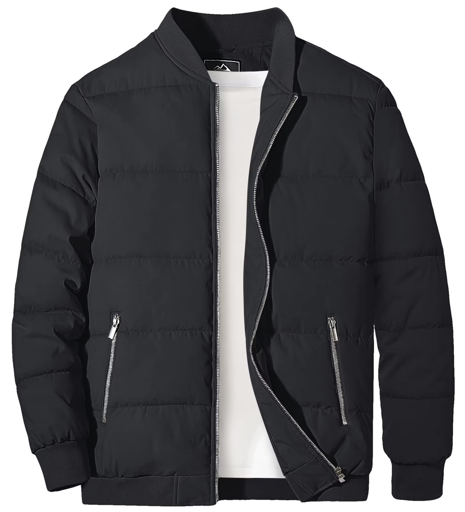 Clothing Manufacturer Winter Quilted Lined  Bomber Jackets Mens Puffer Jackets Full Zip Casual Warm Coats Zipper Pockets