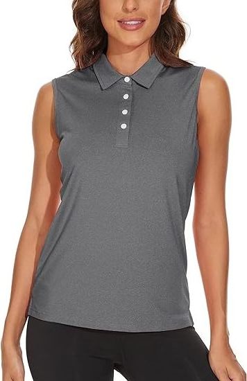 Women's Polo Shirts Sleeveless Golf Shirts 4-Button Moisture Wicking Quick Dry Tank Tops Athletic Tennis Polo Shirt