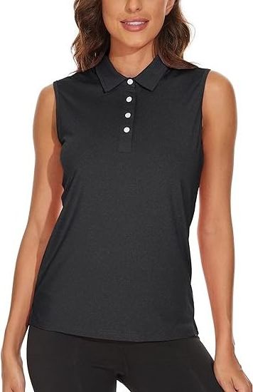 Women's Polo Shirts Sleeveless Golf Shirts 4-Button Moisture Wicking Quick Dry Tank Tops Athletic Tennis Polo Shirt