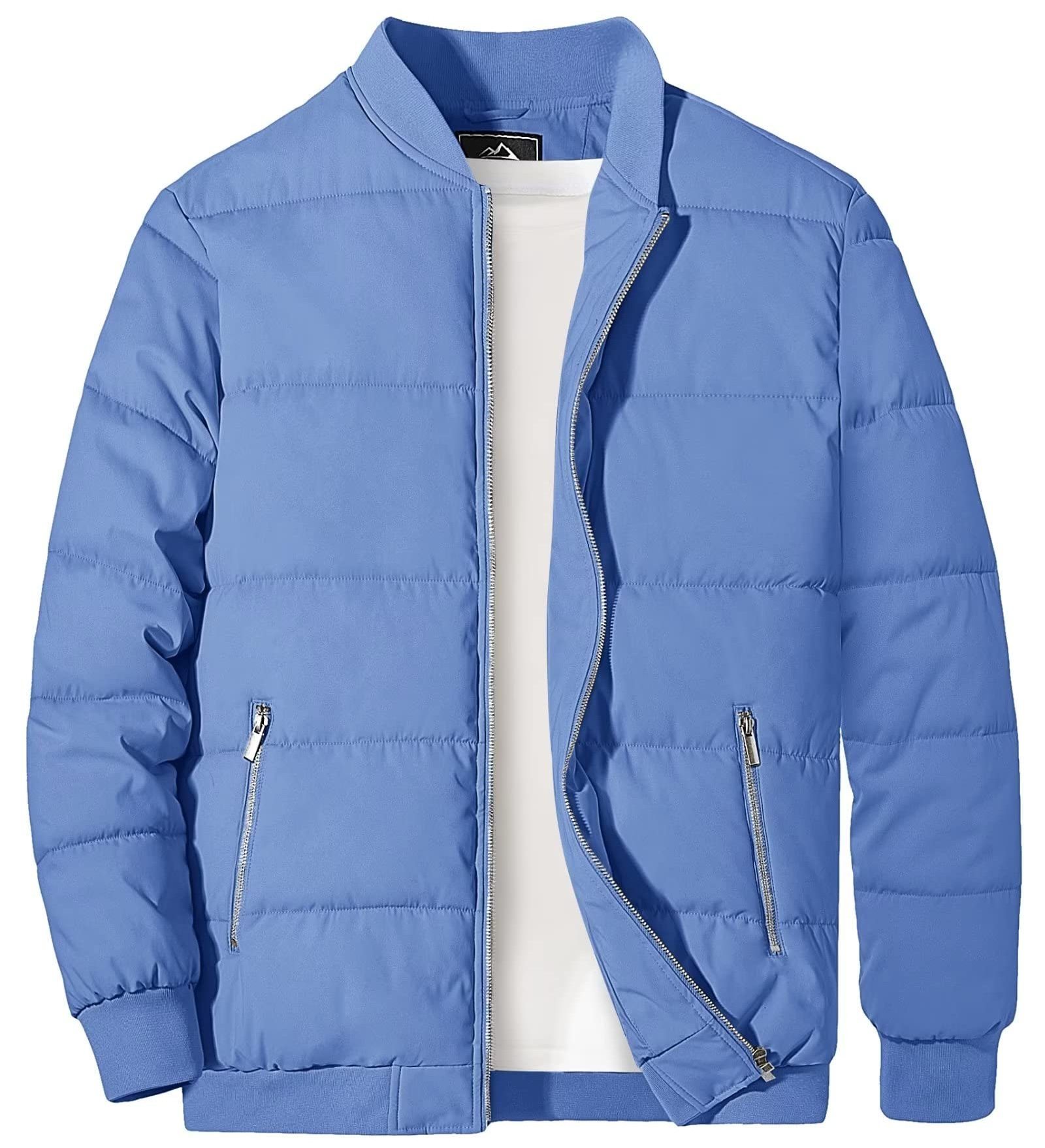 Clothing Manufacturer Winter Quilted Lined  Bomber Jackets Mens Puffer Jackets Full Zip Casual Warm Coats Zipper Pockets