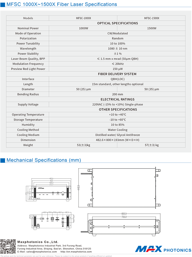 MaxPhotonics1kw~3kw Single Module Laser Source max 1000~3000W Laser Generator for Fiber laser cutting machine