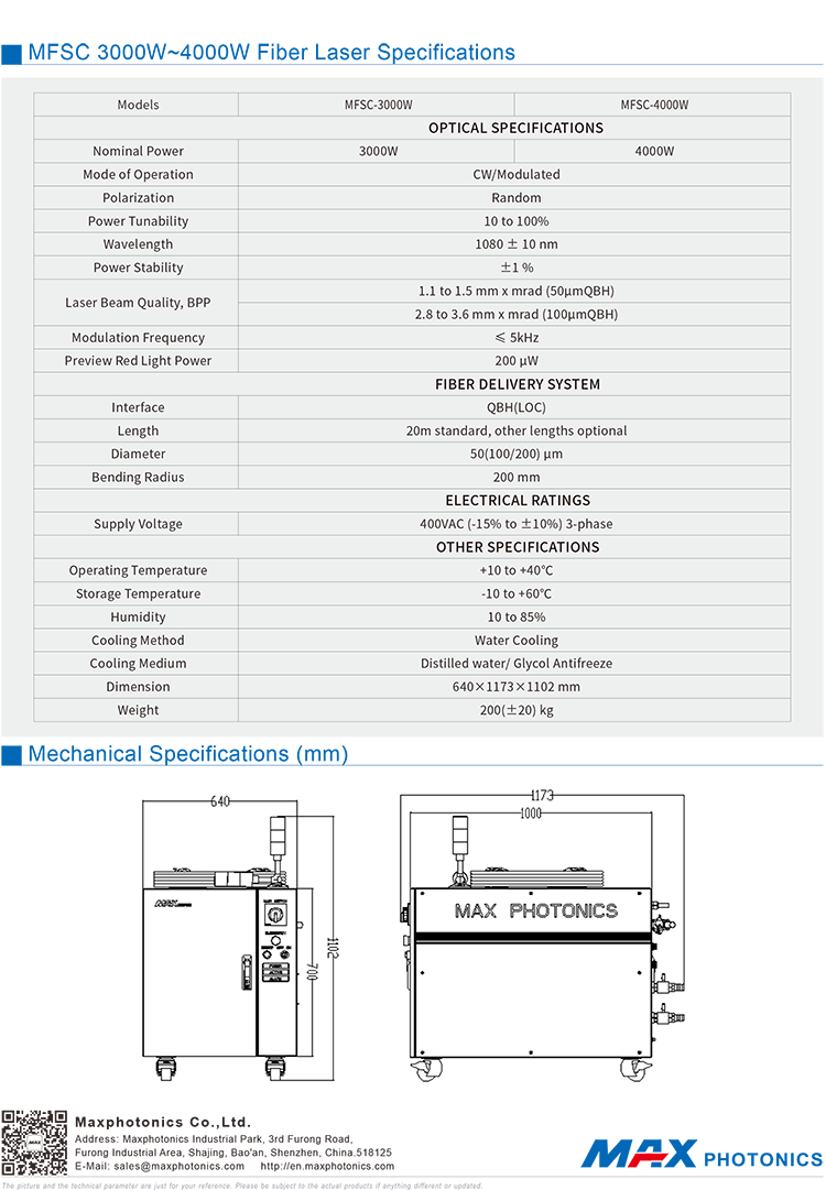 3000w 4000w 6000w 8000w 10000w 12000w 15000w 20000w Max Photonics Laser Source