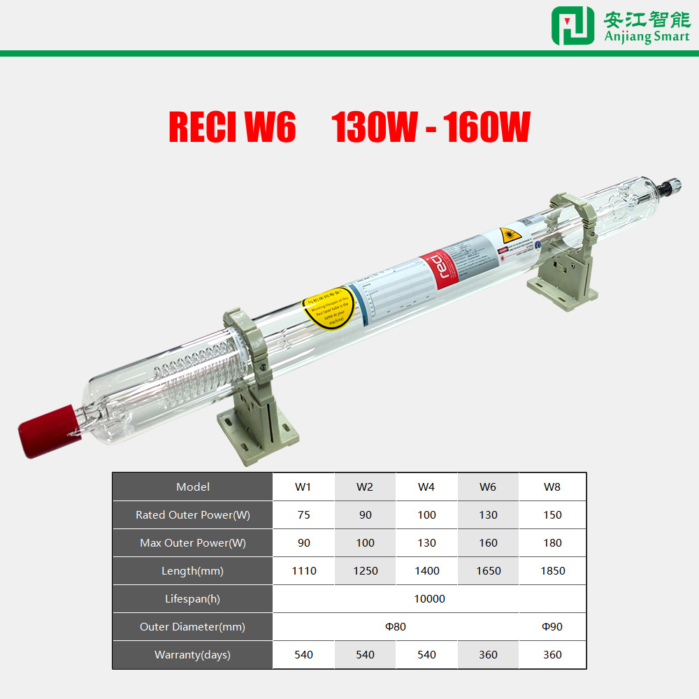 Top Brand W6 Tube RECI Laser 150W CO2 Glass Tube 130 Watt Of Laser Cutting Engraving Machine Spare Parts