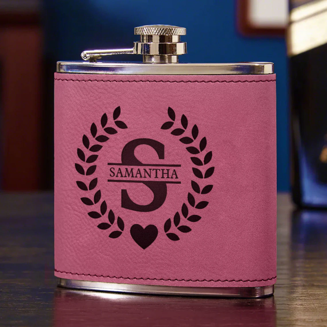 6 oz. Laserable Leatherette Stainless Steel Flask ,Glowforge Laser Supplies CO2 Laser Supply, Personalized  Gift for Men