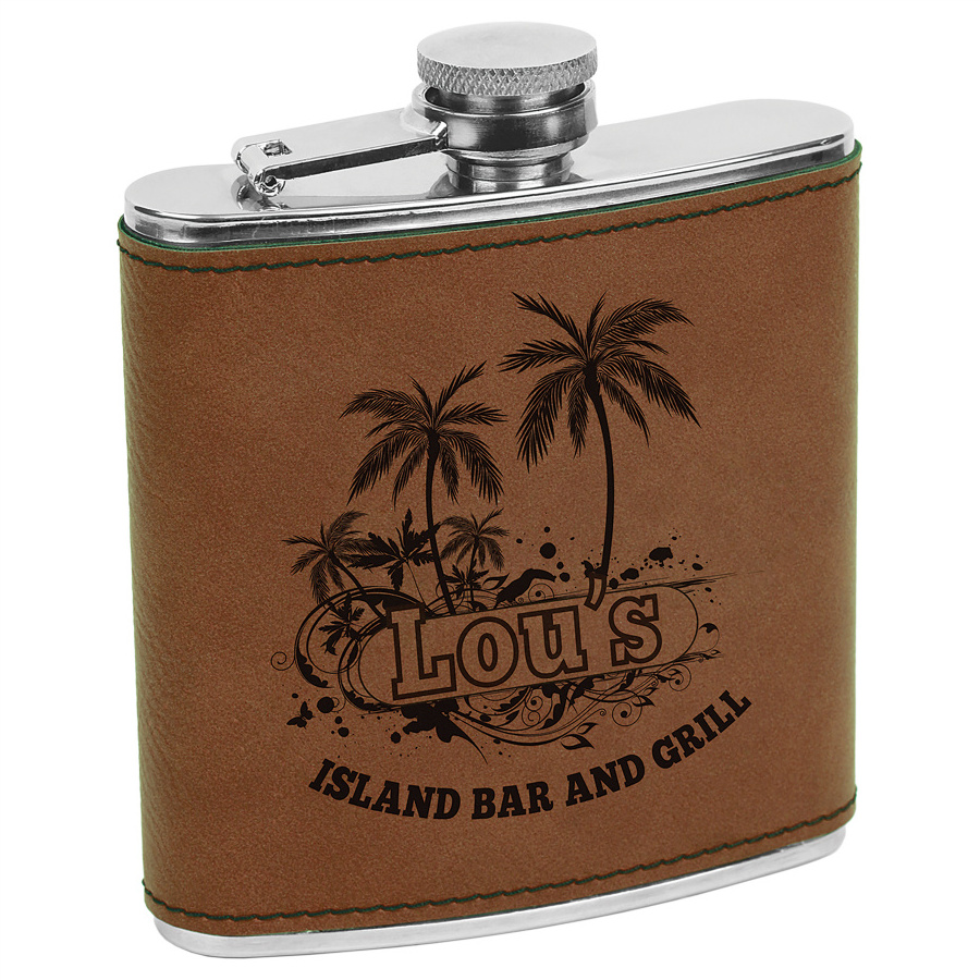 6 oz. Laserable Leatherette Stainless Steel Flask ,Glowforge Laser Supplies CO2 Laser Supply, Personalized  Gift for Men