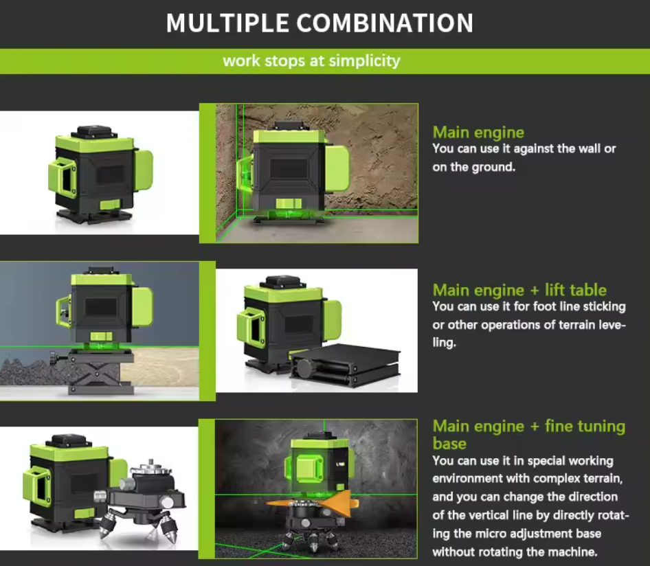 lazer level green beam laser cross 16 line lithium battery self leveling 4d rotary laser construction laser