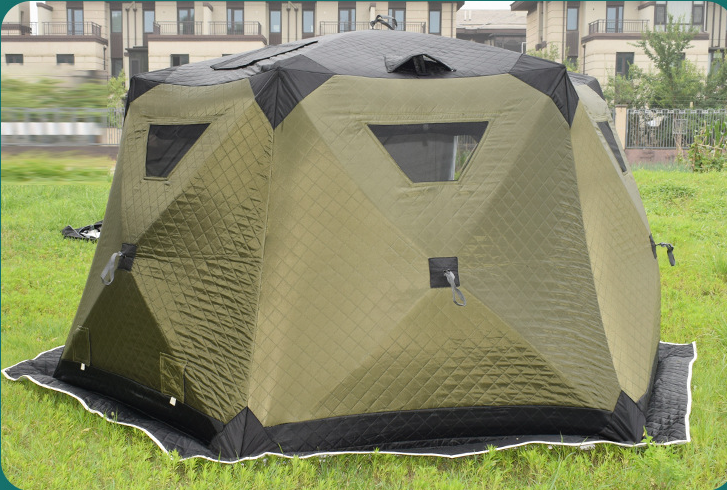 Outdoor Hexagon hub tent portable pop Up custom cube hiking insulated ice fishing tent 6 person winter camping hot tent