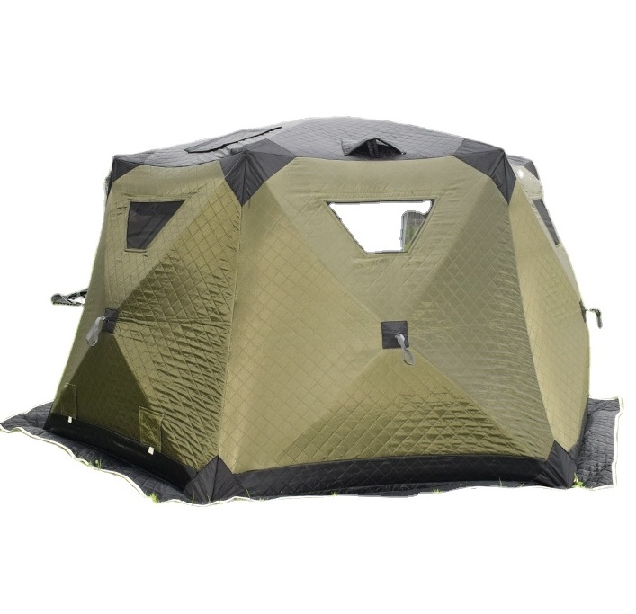 Outdoor Hexagon hub tent portable pop Up custom cube hiking insulated ice fishing tent 6 person winter camping hot tent