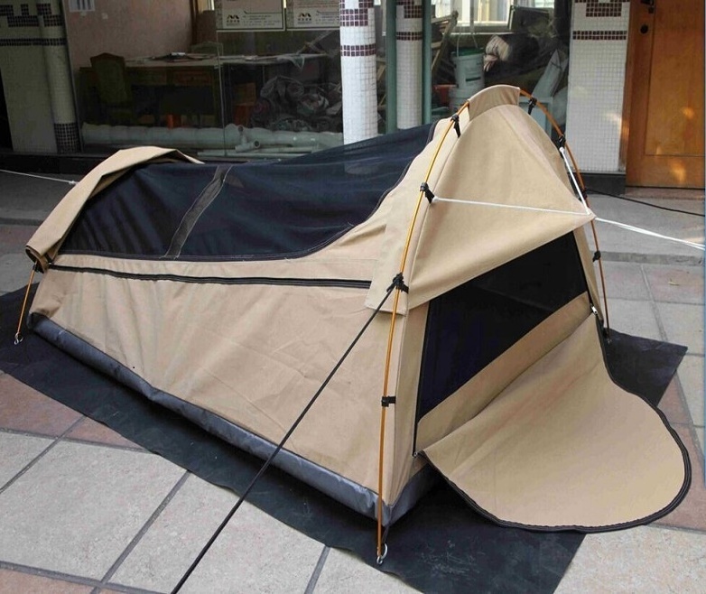 Top quality single waterproof canvas camping swag tent