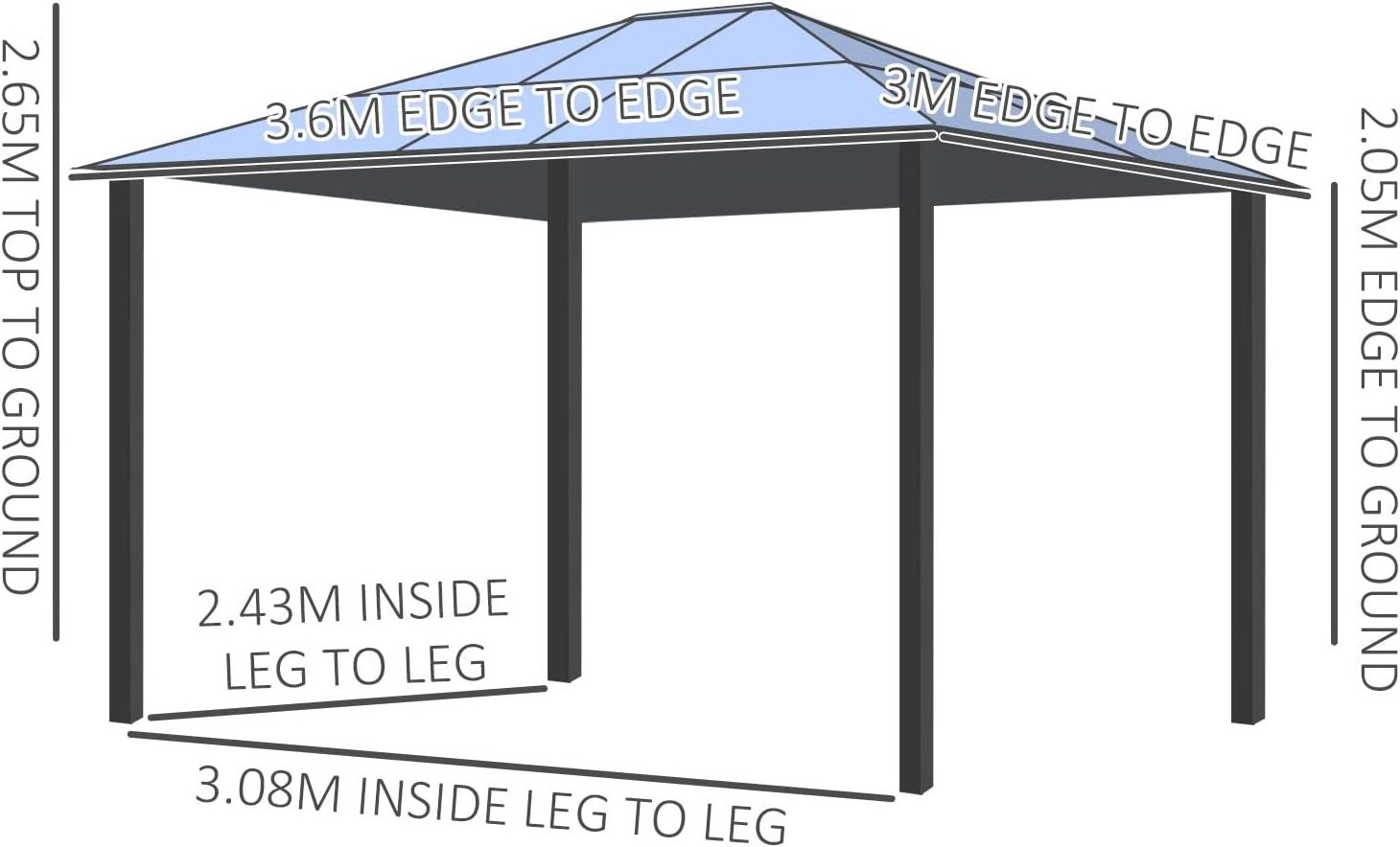 3x3.6m Hardtop Gazebo with Aluminum Frame and Polycarbonate Roof ,With  Textilene Netting  and Curtains