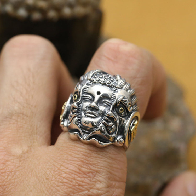 Wholesale Buddha Magic Thai Silver Jewelry Punk Vintage Men 925 Sterling Silver Ring