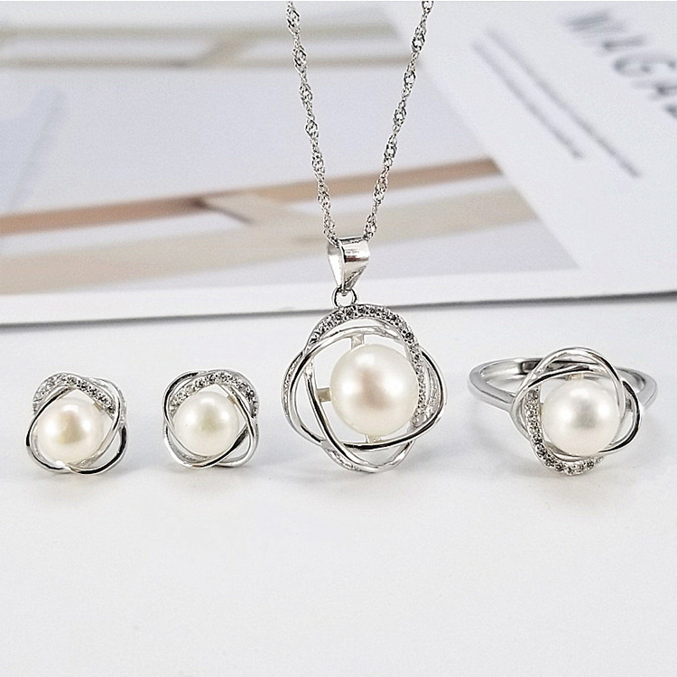 Jewelry Sets 925 Sterling Natural Freshwater Pearl Charm Pendant Necklace Women Simple Real Freshwater Pearl Jewelry Sets