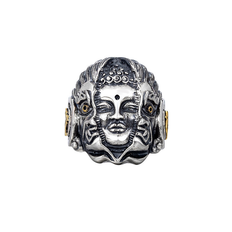 Wholesale Buddha Magic Thai Silver Jewelry Punk Vintage Men 925 Sterling Silver Ring