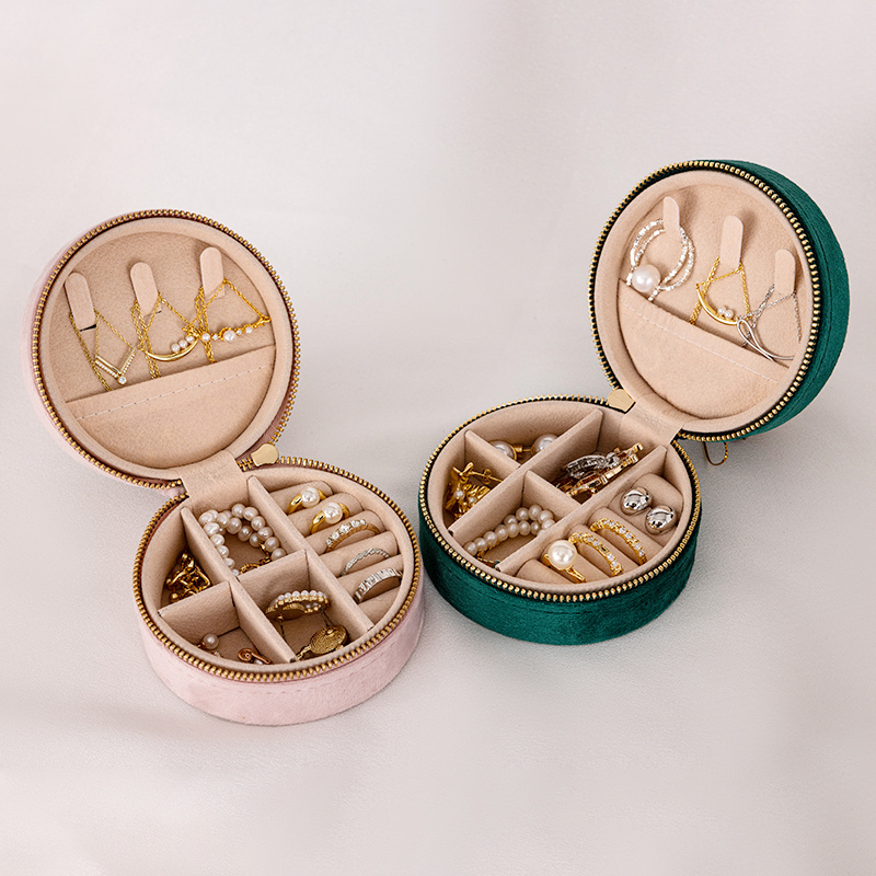 Jewelry Box Organizer Portable Gift Pouch Box Set Wholesale Luxury Velvet Round Custom Jewelry Box Bracelet Earing Packaging