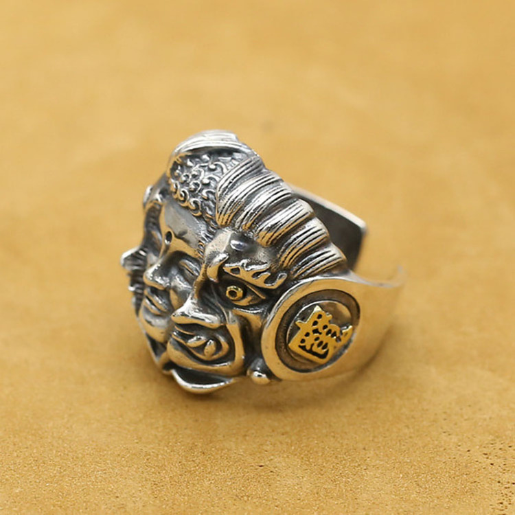 Wholesale Buddha Magic Thai Silver Jewelry Punk Vintage Men 925 Sterling Silver Ring