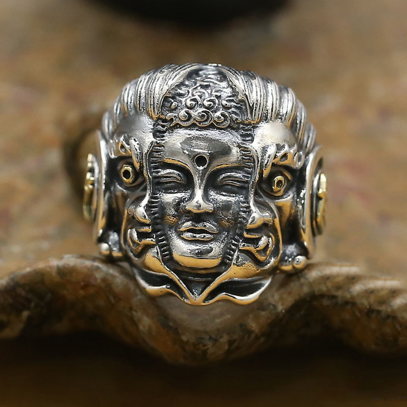 Wholesale Buddha Magic Thai Silver Jewelry Punk Vintage Men 925 Sterling Silver Ring