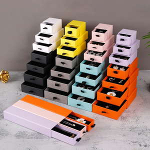 Logo Printed Jewelry Pendant Ring Boxes Cardboard Sliding Drawer Paper Material Jewelry Packaging Gift Box With Black Foam