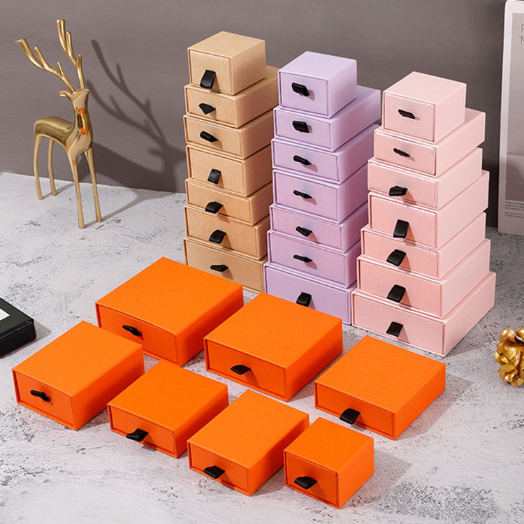 Logo Printed Jewelry Pendant Ring Boxes Cardboard Sliding Drawer Paper Material Jewelry Packaging Gift Box With Black Foam