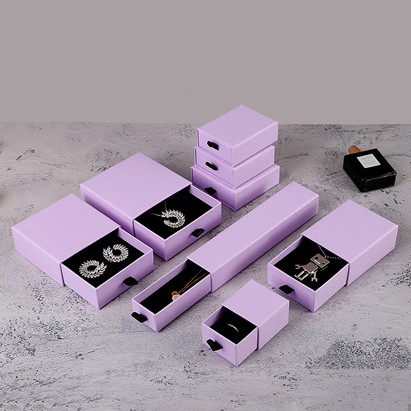 Logo Printed Jewelry Pendant Ring Boxes Cardboard Sliding Drawer Paper Material Jewelry Packaging Gift Box With Black Foam