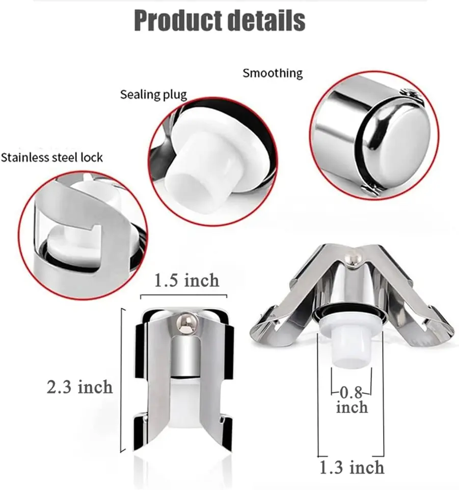 Professional Wine Saver Champagne Bottle Stoppers Black Stainless Steel Sparkling Wine Stopper with Pure Silicone AirTight Seal