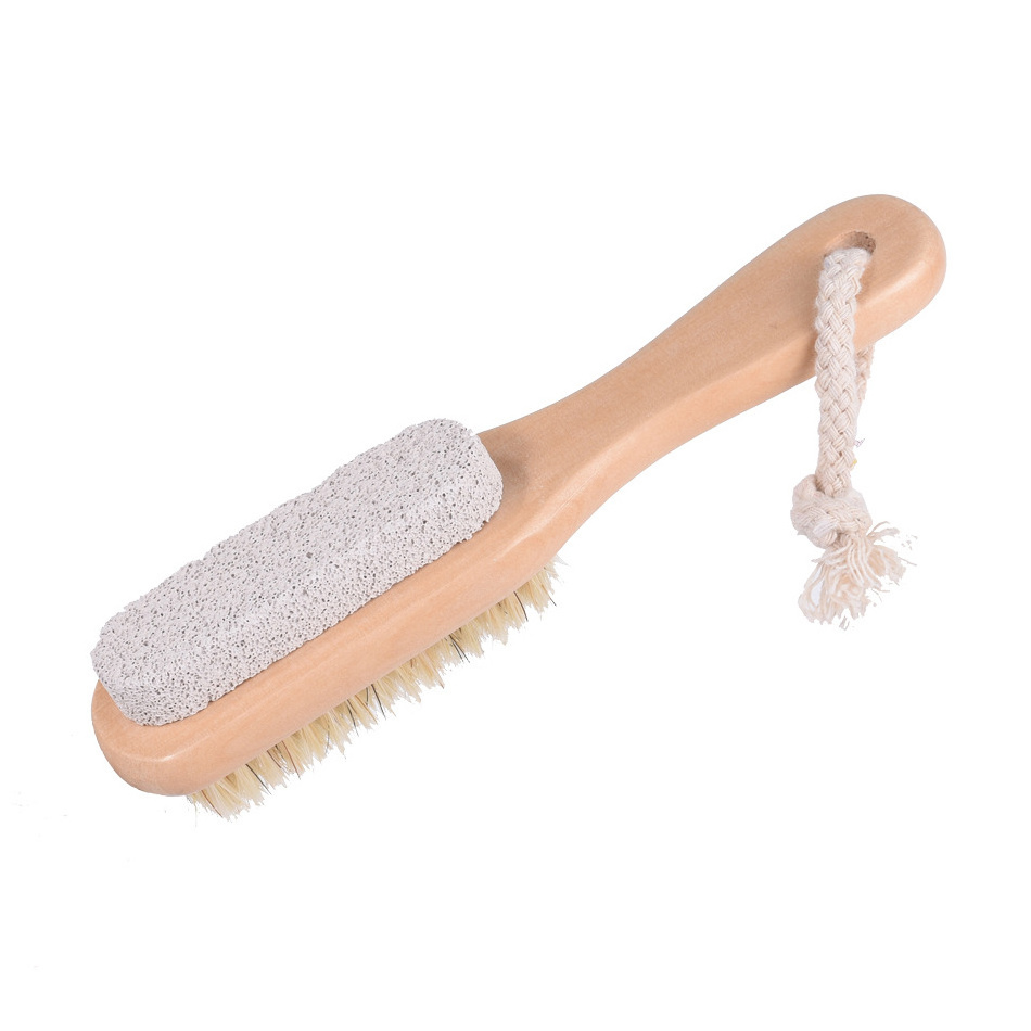 Wholesale Bristle Wood Pumice Stone Foot Brush Long Handle Body Exfoliating Shower Brush for Bath Use