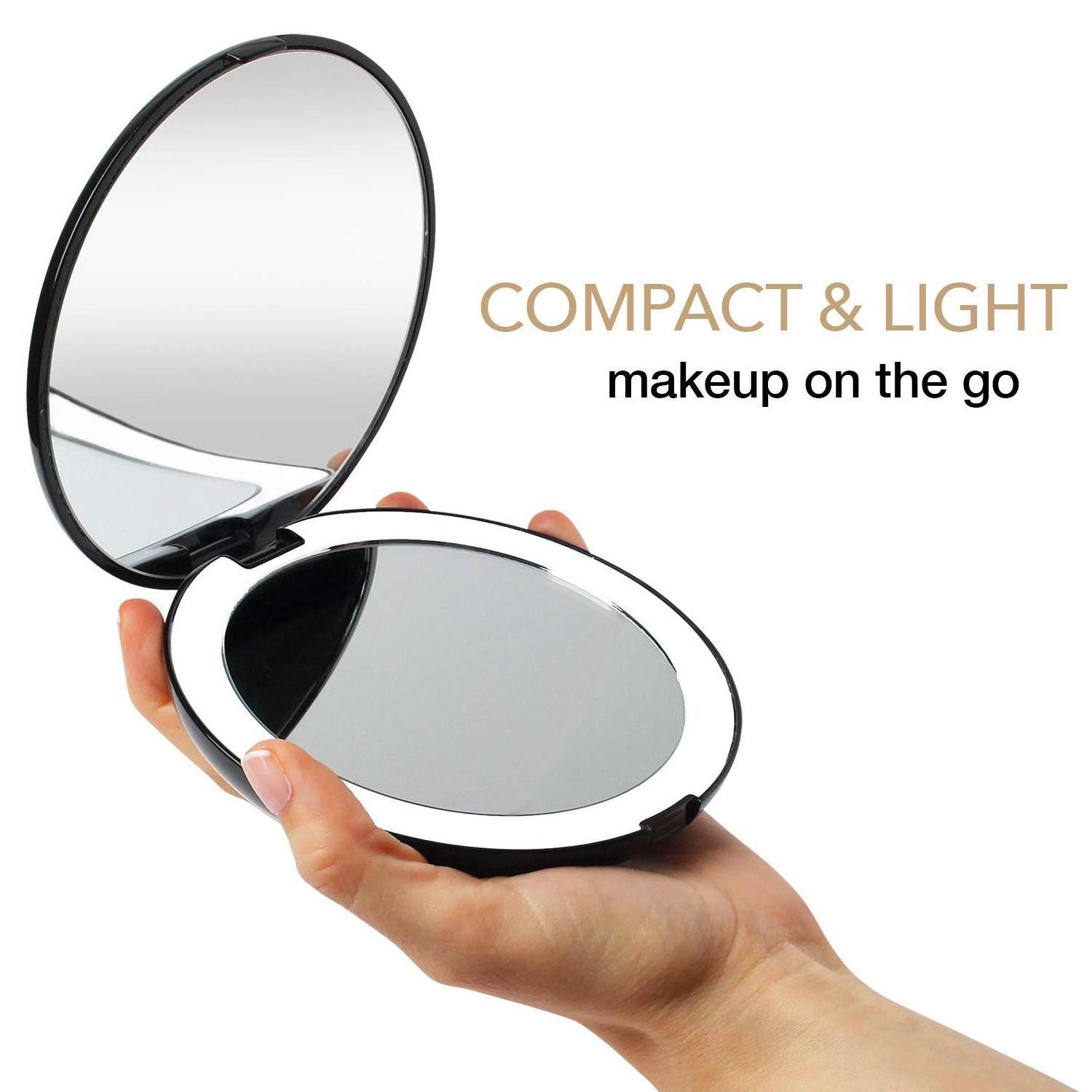 Custom Logo Portable Foldable Small Hand Held Led Mirror Travel Folding Light Anti Fog Makeup Trifold Purse Cosmetic Mirror