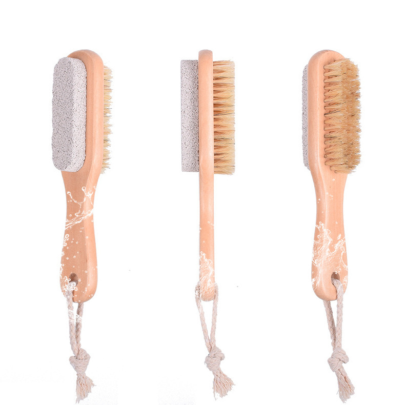 Wholesale Bristle Wood Pumice Stone Foot Brush Long Handle Body Exfoliating Shower Brush for Bath Use