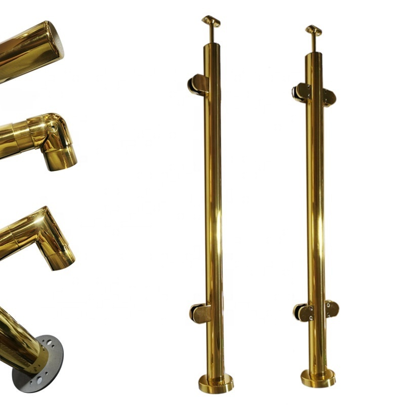 Morden gold stainless steel balustrade and handrail for stair balcony glass railing