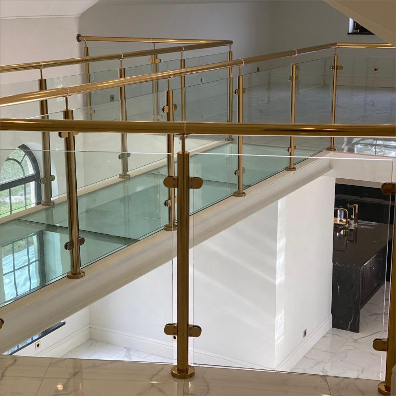 Morden gold stainless steel balustrade and handrail for stair balcony glass railing